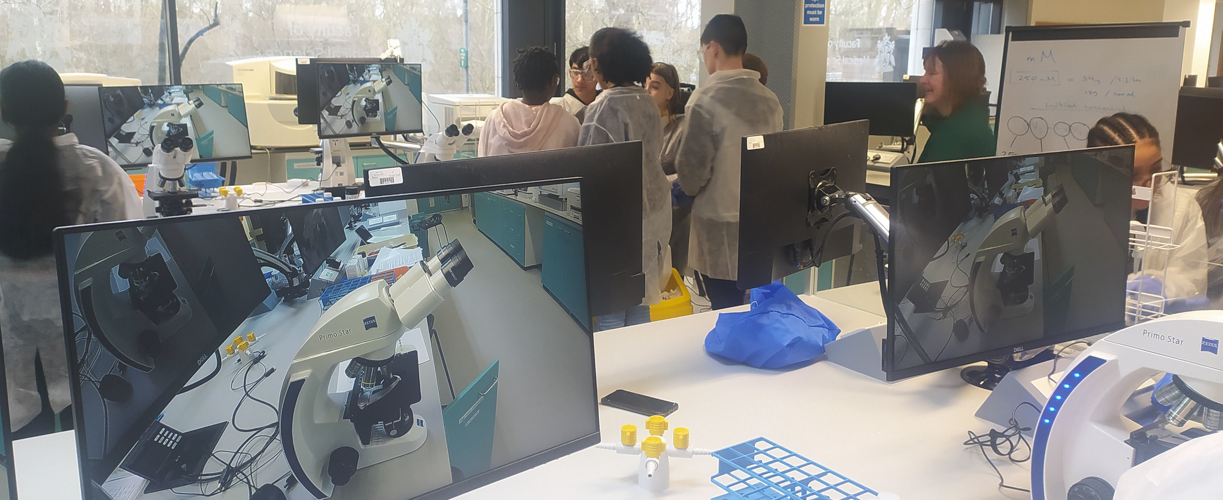 Students at the Saturday Club using microscopes