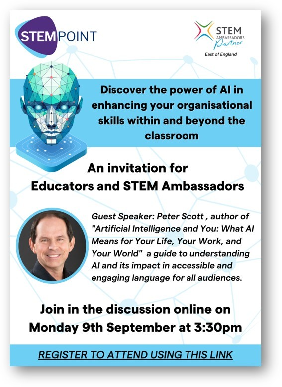 Poster for AI talk for Educators and STEM Ambassadors